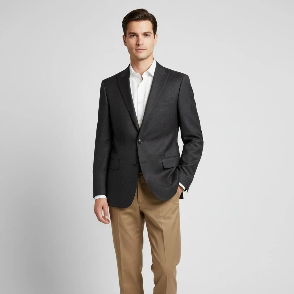 JOS. A. BANK Men's Blazer‎ Size 42L 100% Wool Slim-Fit Sport Coat Black Jacket
